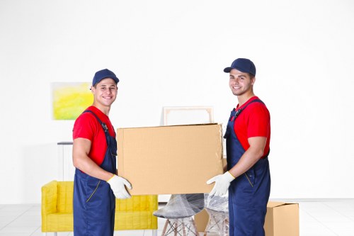 Business relocation setup with office furniture and transport equipment