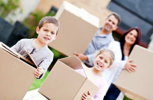 Packed moving boxes ready for collection in Hire