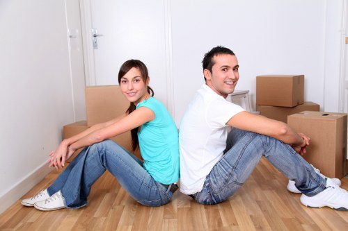 Packed boxes and furniture ready for collection during a Hire removal